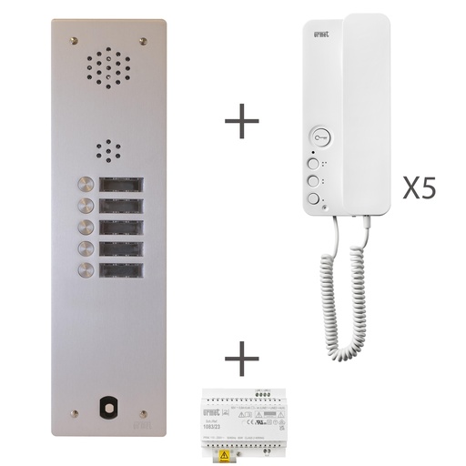 [URMKA83/105] Kit Audio Préprogrammé, 2Voice, Platine Et Postes, 1 Rangée, 5 Boutons